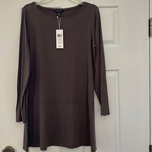 Eileen Fisher Tunic top blouse L Rye taupe brown NWT